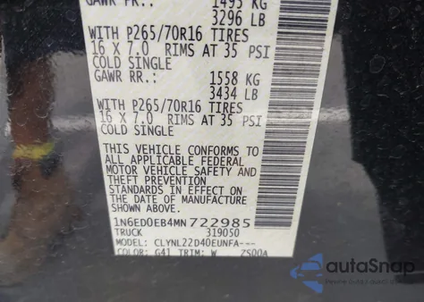 2021 Nissan Frontier Sv 4X4 from USA, damaged, VIN 1N6ED0EB4MN722985